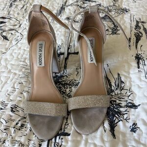 Steve Madden Taupe Suede Crystal-Ankle Strap Heels
